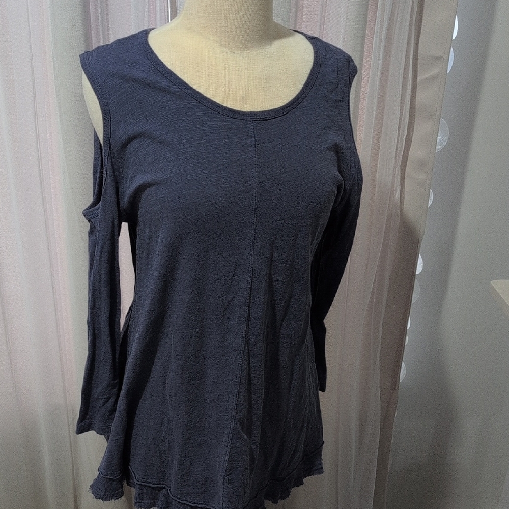 JOH Asymmetrical Cut Out Long Sleeve 100 Percent Cotton Blouse Size Small